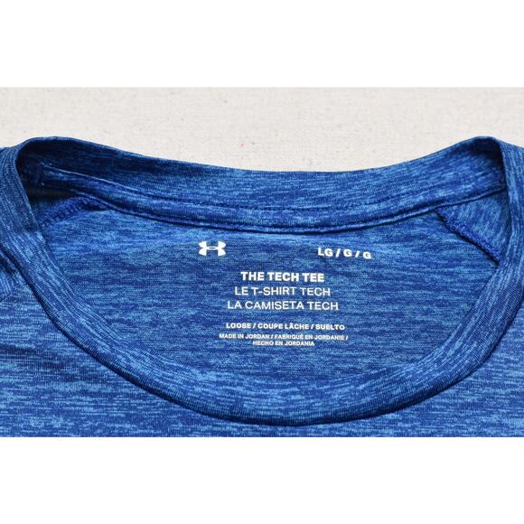 Under Armour Men's Tech Tee Blue Heather Regular Size LG Gym Run Short Sleeve - Picture 8 of 8